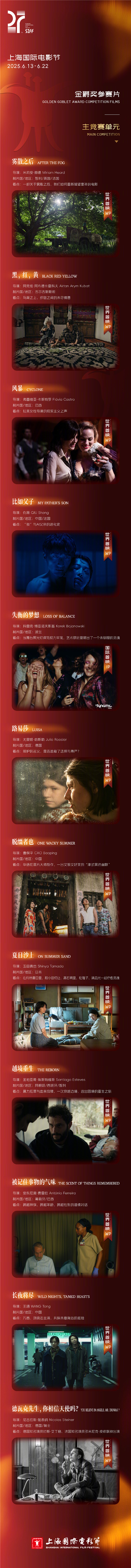 上影节金爵奖入围名单揭晓 3部华语片入围主竞赛